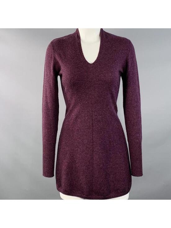 Dresses & Skirts - FORTE purple maroon cashmere v-neck mini sweater dress size M luxury spring
